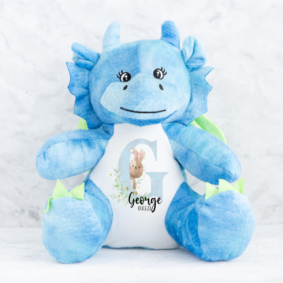 Crafted Memories - Personalised Teddy | Velveteen Bunny Soft Toy | Customisable Name for Newborns | Keepsake for Boys & Girls | Baby Shower Item | Pink Initial | Grey or White, 20-23cm
