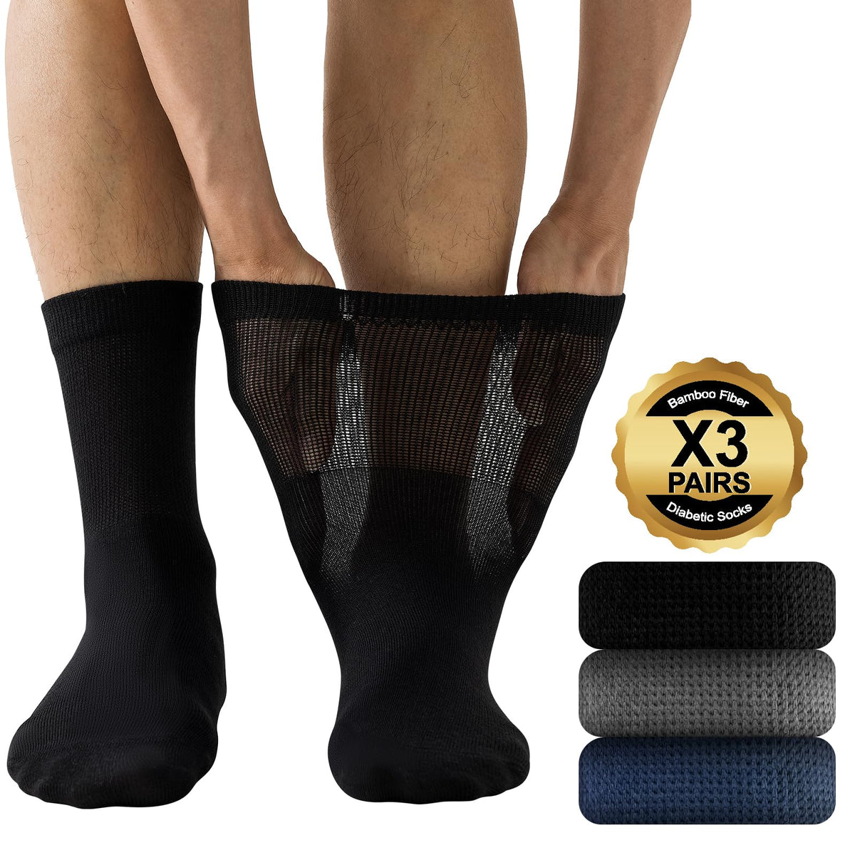 Niorasen Men's Extra Wide Diabetic Bamboo Socks, 3/6 Pairs