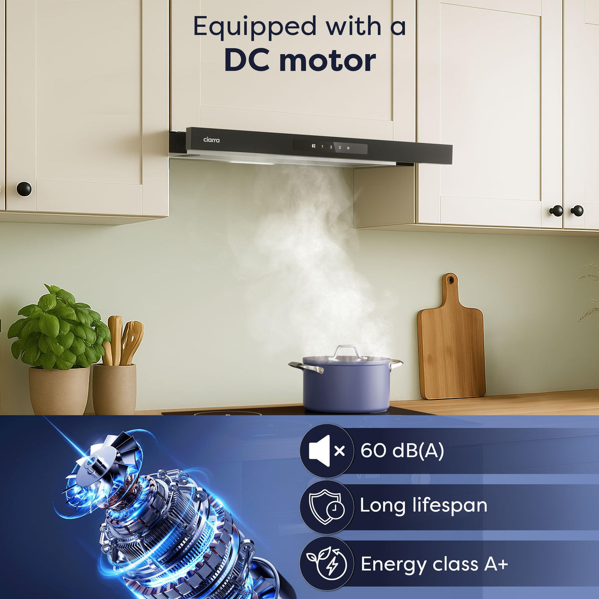 CIARRA Telescopic Cooker Hood 60cm 391m³/h LED Light 2-Speed A++ CBCS6906D