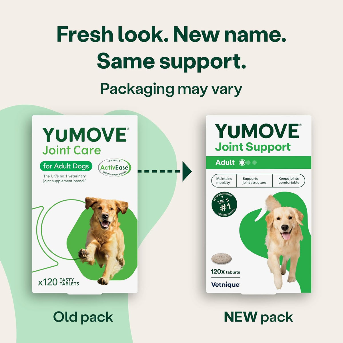 YuMOVE Joint Supplement for Dogs, Higher Strength for Joint Care, Essential Dog Hip and Joint Support for Adult Dogs Aged 6 to 8, 120 Tablets - Eco Friendly and Letter Box Ready Packaging