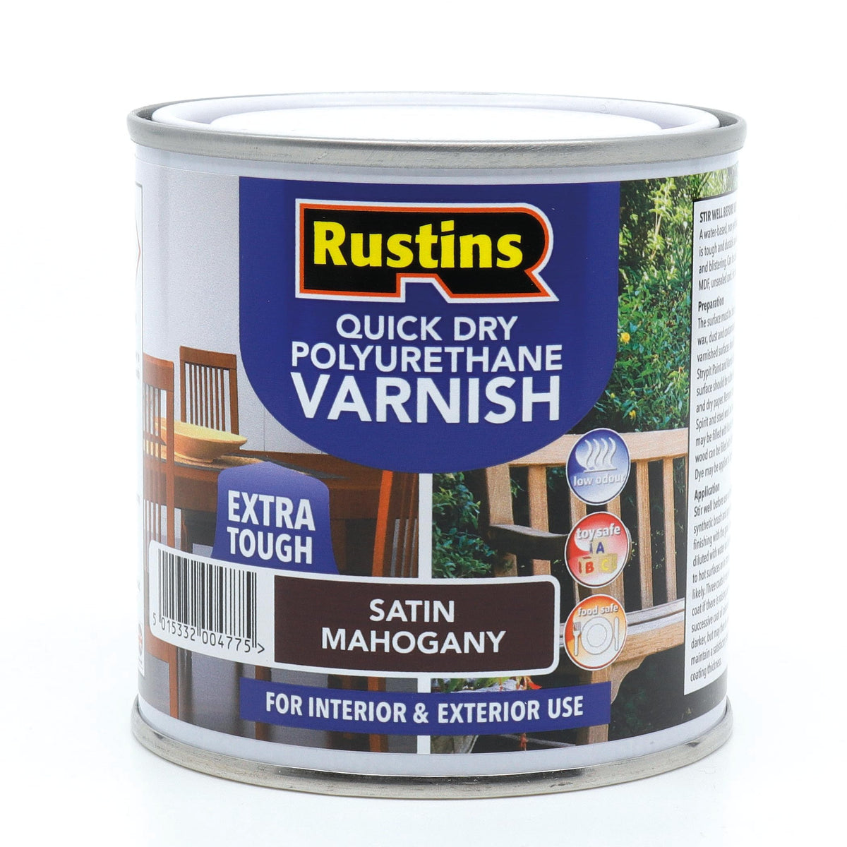 RustinsQuick Dry Poly Varnish Satin Clear 500ml -Tough, Water-Based Clear Finish in Gloss, Matt or Satin; Durable Protection for Interior Wood, Furniture and Floors