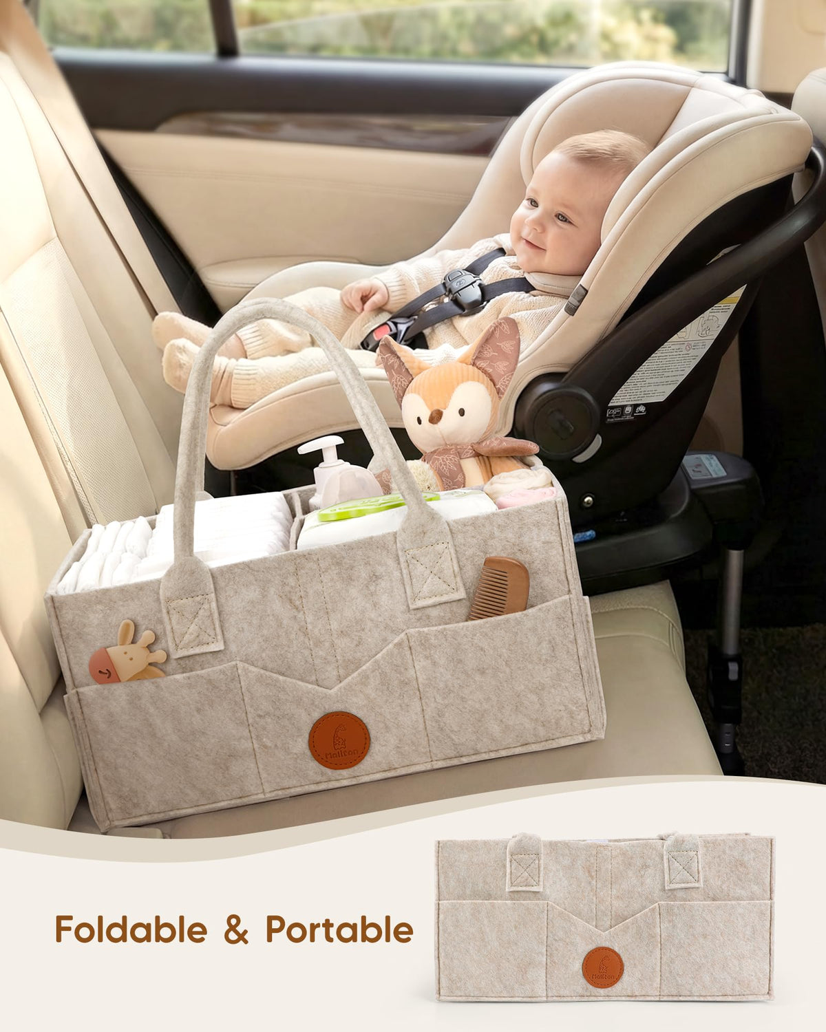 Maliton Nappy Caddy Organiser with 8 Pockets & Removable Dividers (Khaki)