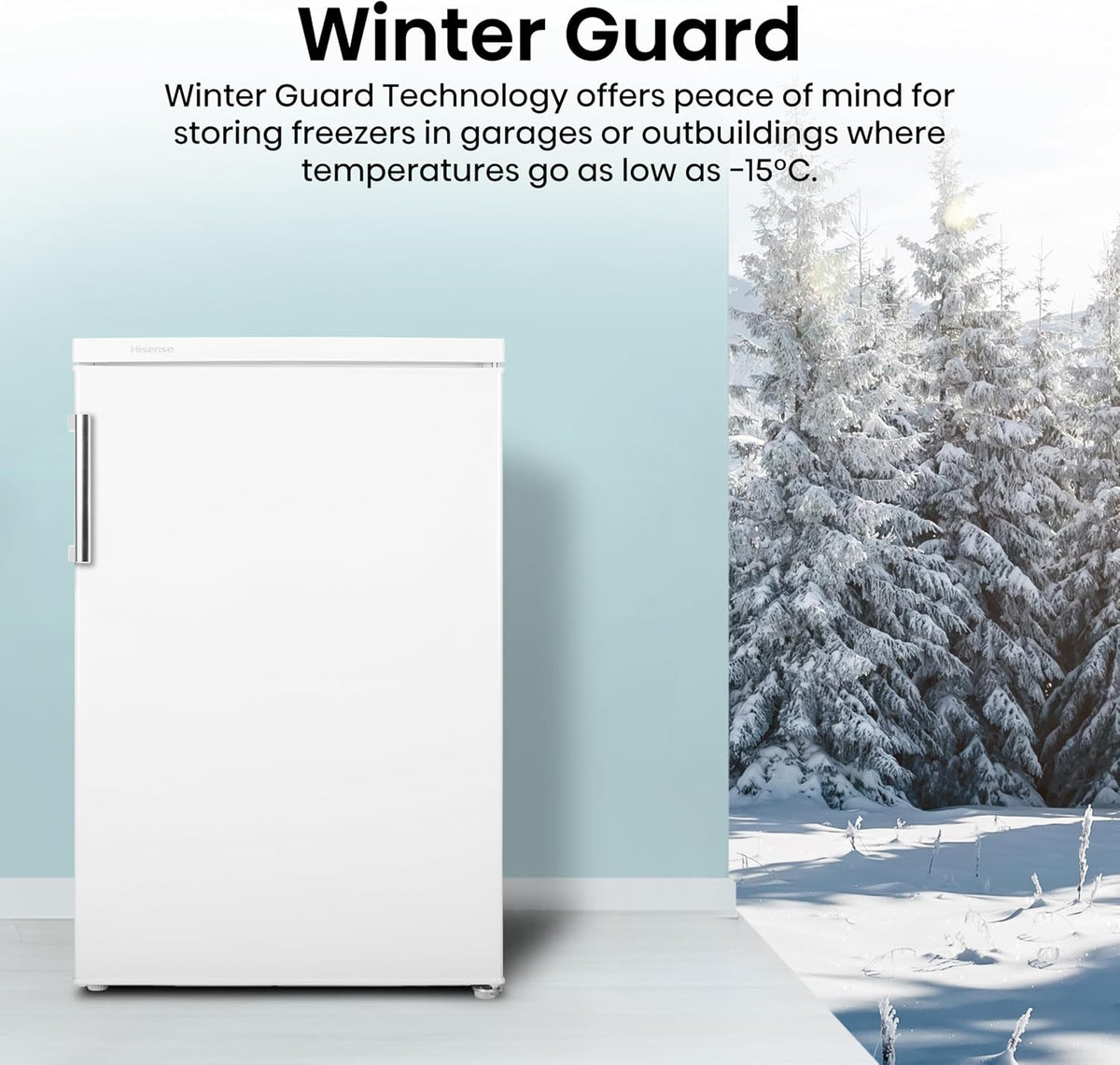 Hisense FV105D4BW21 56cm Under-Counter Freezer, 82-Litre Capacity, Reversible Door, 3 Freezer Drawers, White, E Rated