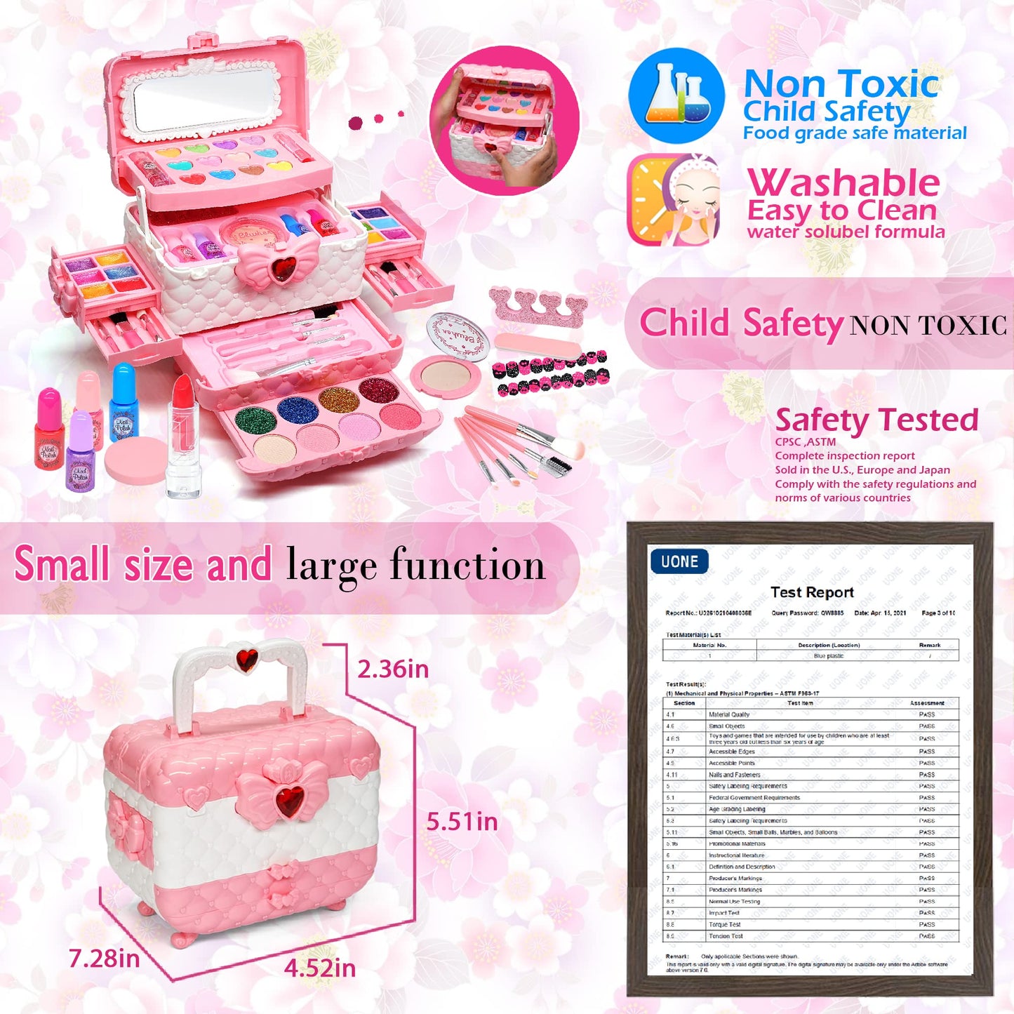Kids Makeup Sets for Girls Toys - 74PCS Washable Makeup for Kids with Mirror, Real Dressing Table with Stand, Princess Play Makeup Kit Perfect for 3 4 5 6 7 8-12 Year Old Girls Birthday & Christmas