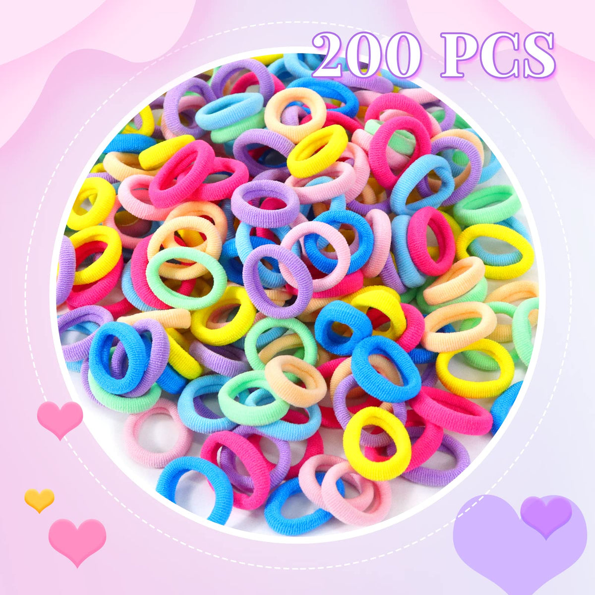 Hanyousheng 200 Pcs Baby Hair Bands, Multicolor Toddler Hair Bobbles, Baby Hair Bobbles, Toddler Hair Bands, Seamless Elastic HairBands, BabyHair Ties, for BabyGirls Kids Toddlers