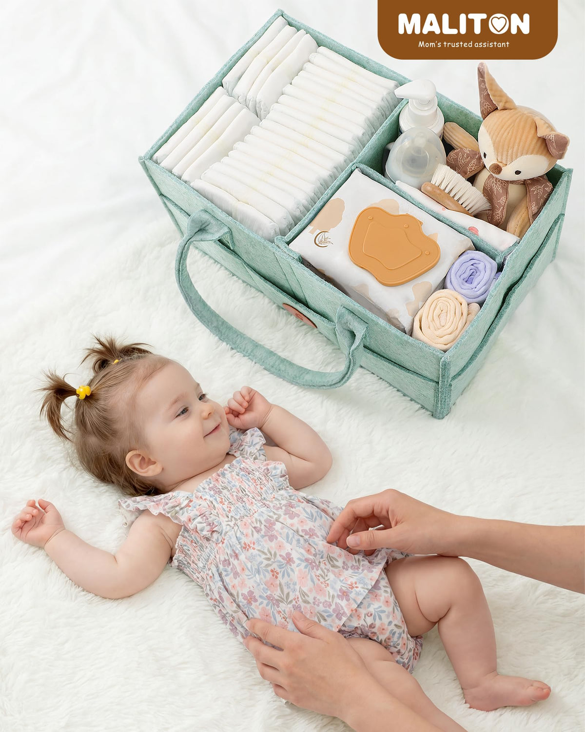 Maliton Nappy Caddy Organiser with 8 Pockets & Removable Dividers (Khaki)