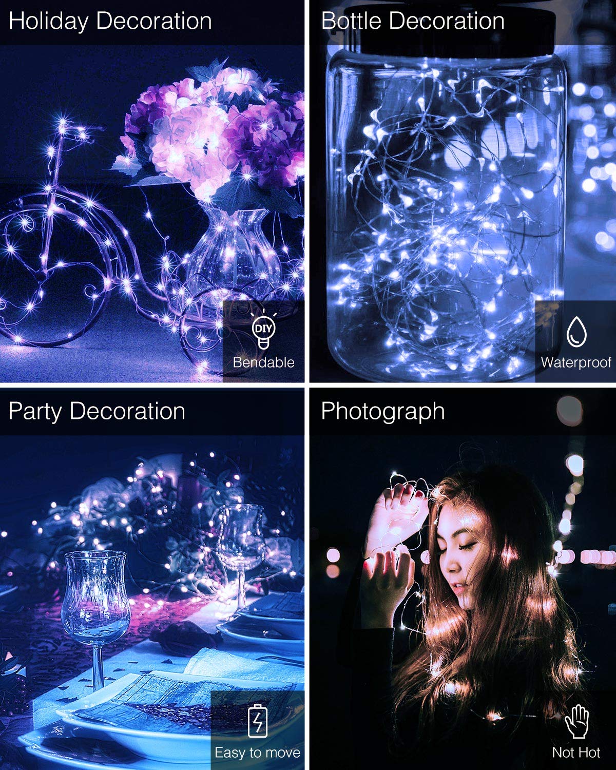 Kolpop 50LED Photo Clip String Lights, 5M Photo Peg Fairy Lights Indoor with 30 Clips Battery Powered Cooper Wire Hanging String Photo Display for Bedroom Birthday Wedding Party Christmas Decorations