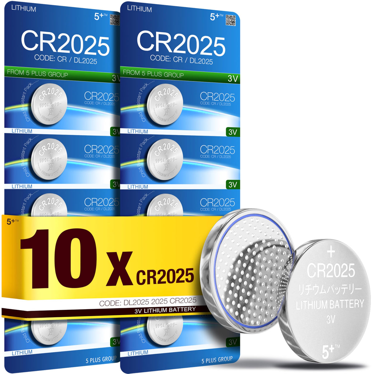 CR2025 DL2025 3V Lithium Coin Cell Batteries (5 Pack) – Long Lasting Button Battery for Car Key Fobs, Scales, Toys, LED Lights & Medical Devices