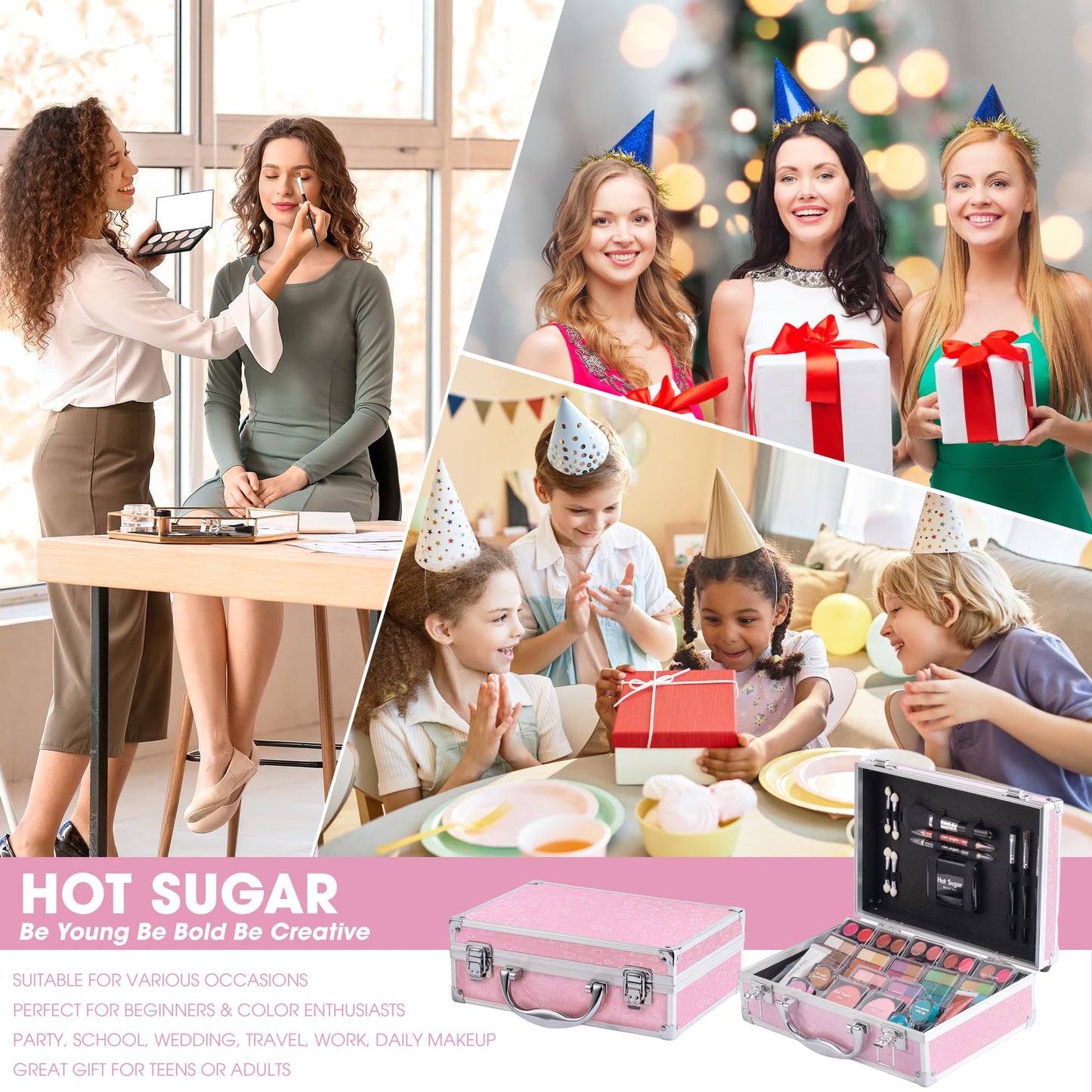 Hot Sugar Girls Makeup Set, Complete Starter Cosmetics Kit with Eye Shadow, Lip Balm, Blush, Lip Gloss, Brushes, Eye Pencils and Mirror (Mermaid)