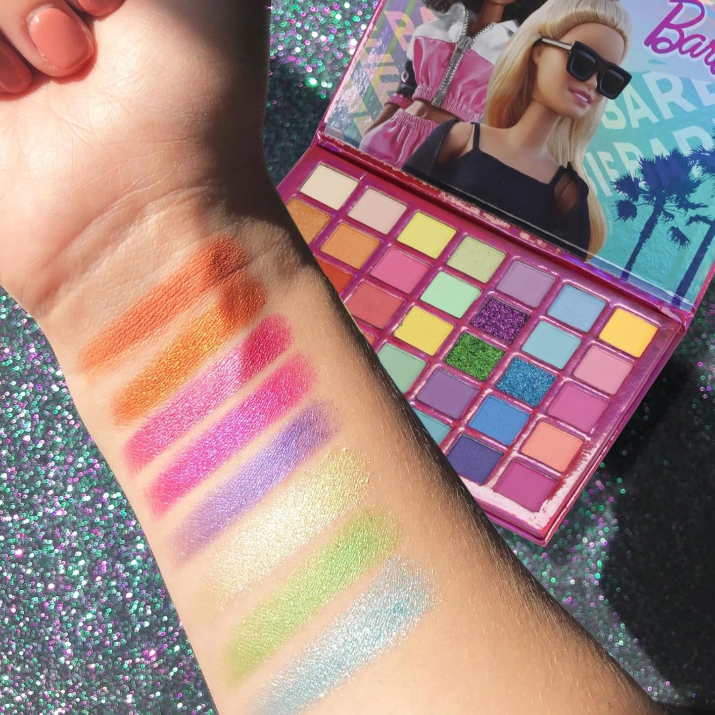 Barbie 35-Well Shadow Palette, Shimmery and Opaque Colors, Pigmented Blendable, 8 Application Brushes Perfect for Parties, Sleepovers & Makeovers by Townley Girl