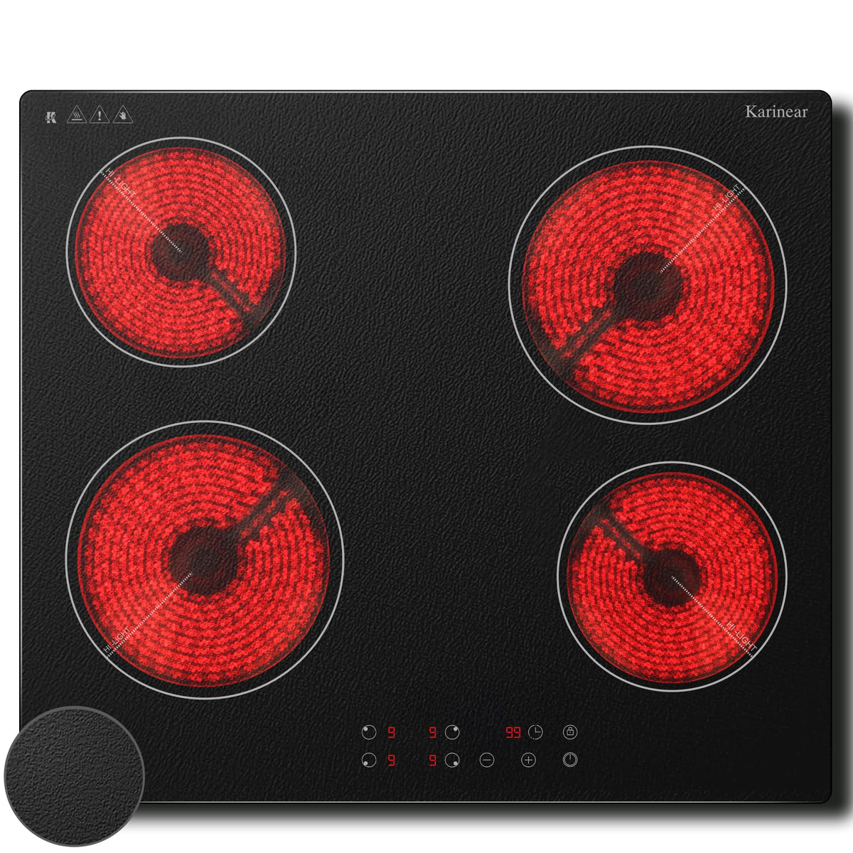 Karinear Electric Ceramic Hob 60cm 4 Zones with Built-in Extractor Hood