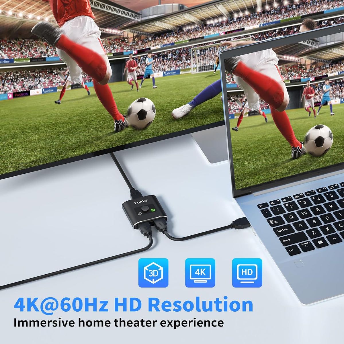 HDMI Switch 4K@60Hz, Bidirectional Hdmi Splitter 2 in 1 out / 1 In 2 out