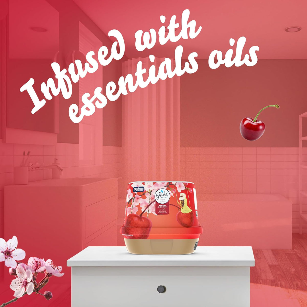 Glade Bathroom Gel Floral Cherries, Air Freshener Odour Eliminator, 180g