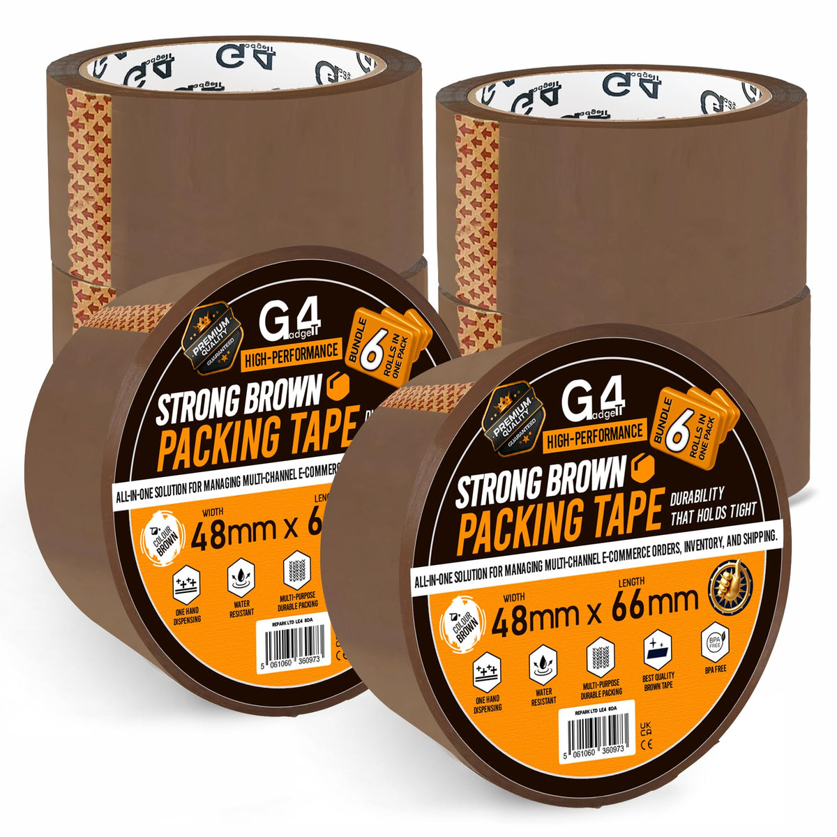 G4GADGET Pack of 3 Clear Packing Tape - Heavy Duty Transparent Tape 48mm x 66m - Ideal for Moving, Packing Boxes, and Secure Packaging