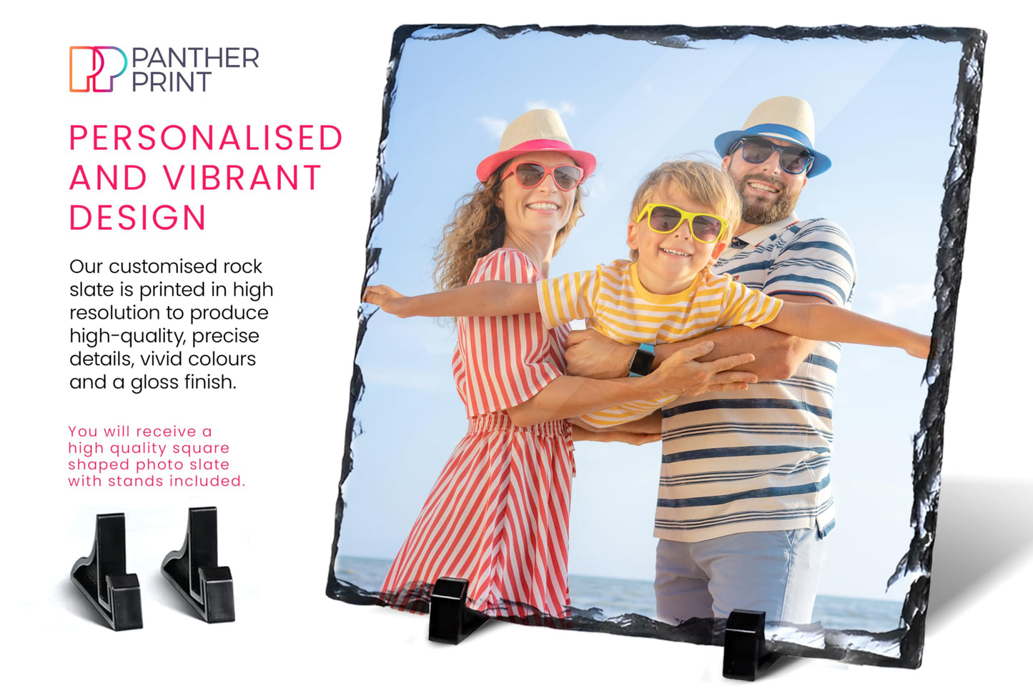 Personalised Photo Slate, 20 x 20cm - Square-Shaped Rock Pictures, Glossy Print & Full Colour Finish - Personalised Picture Gifts in Natural Rock With Carved Edges for Home & Office