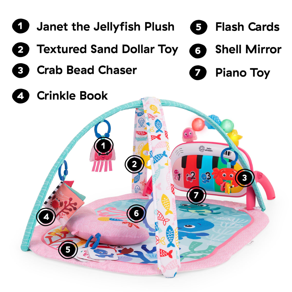 Baby Einstein 4-in-1 Kickin Tunes Play Gym, Tummy Time Baby Play Mat with Kick Piano, Music & Language Discovery, Sensory Toys, Lights & Sounds, for Newborns & Up