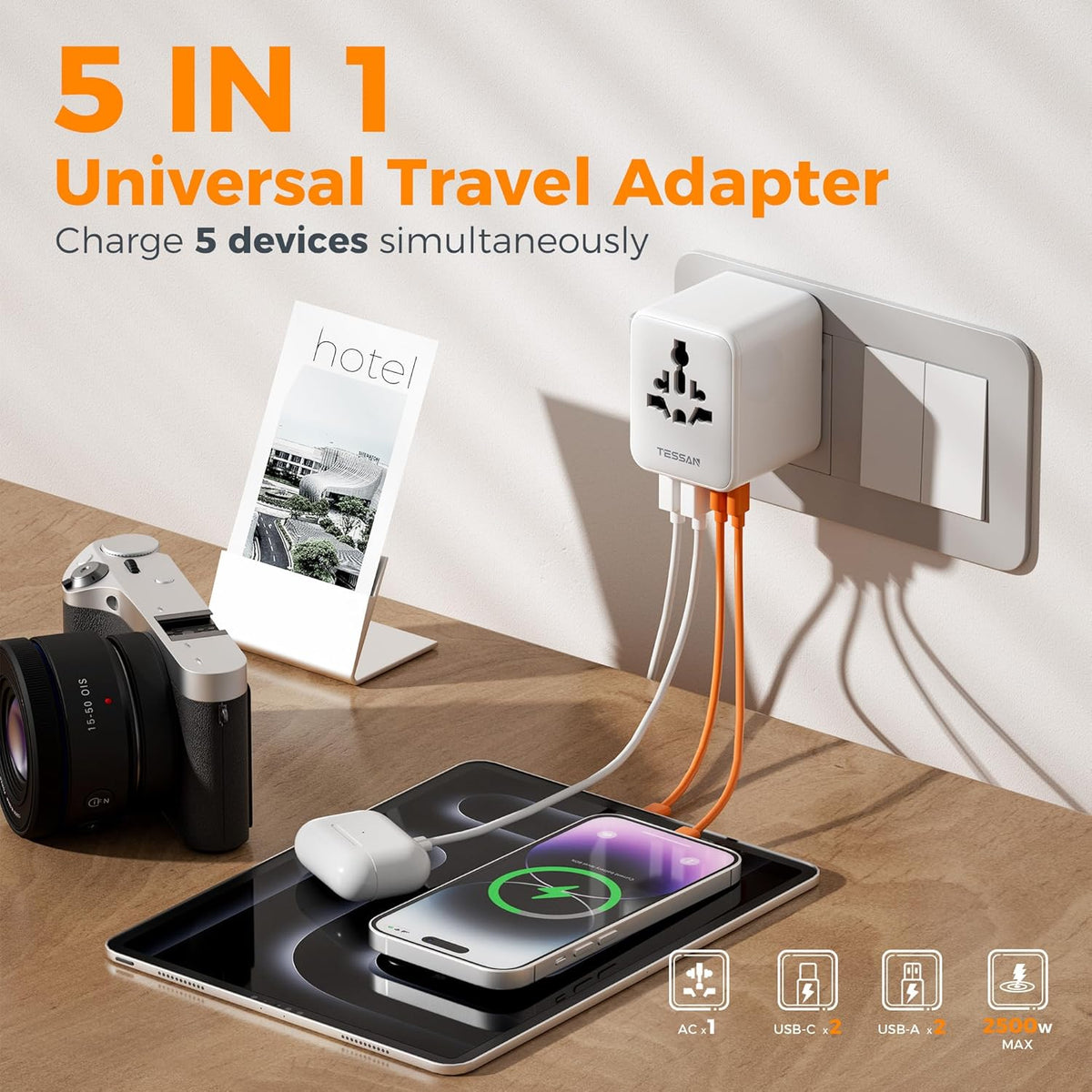 TESSAN Universal Travel Adapter Worldwide with 2 USB C and 2 USB A Ports