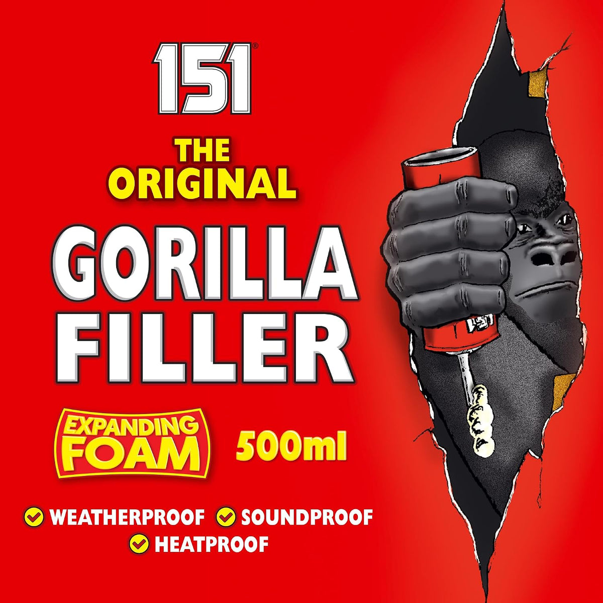 Gorilla Filler 500ml - Expanding Foam Filler | Weatherproof - Ideal for Pipes, Windows, Doors (For Internal & External Use) 500ml