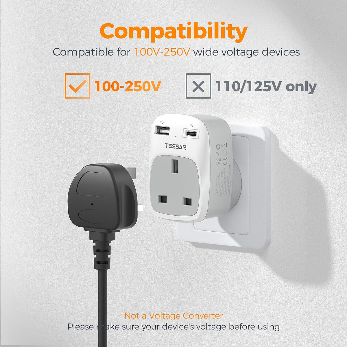 TESSAN UK to Australia Plug Adapter, Type I AU NZ Travel Adapter with USB C