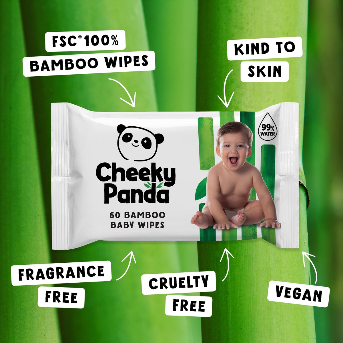The Cheeky Panda Bamboo Biodegradable Baby Wipes Multipack | 99% Purified Water, Suitable for Sensitive Skin | Dermatologically Tested