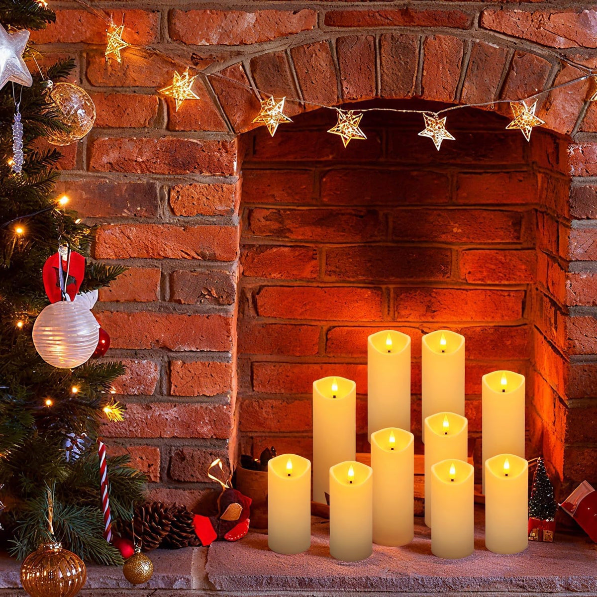 LIVEN Flickering Flameless Candles Battery Operated with Remote,Led Pillar Candles with Realistic Moving Wick Candles for Halloween,Christmas,Home Decor Pack of 12 (D2.2 xH 5" 6" 7")(White)