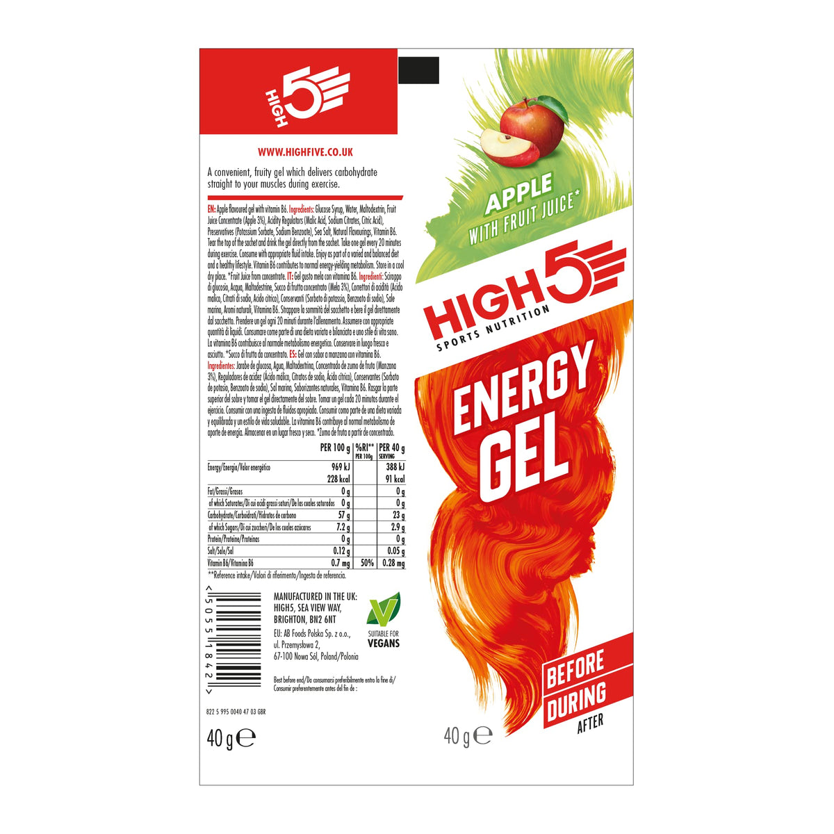 HIGH5 Energy Gels, Running Gel for Fast & Sustained Energy, Mixed, 8 x 40g