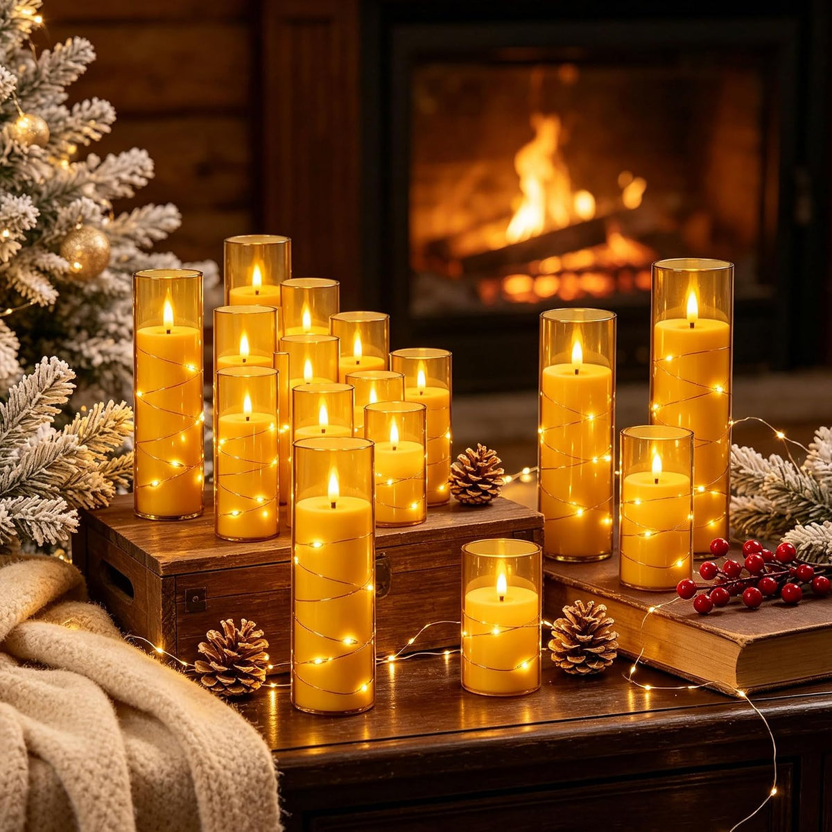 5 Pack Ivory Transparent Taper Candles, Black Wick Flickering Flameless LED Candles with Fairy Lights, Heat Resistant Reusable Plastic Candles, Remote Control, 14/14/16/18/20cm, Indoor Outdoor Decor