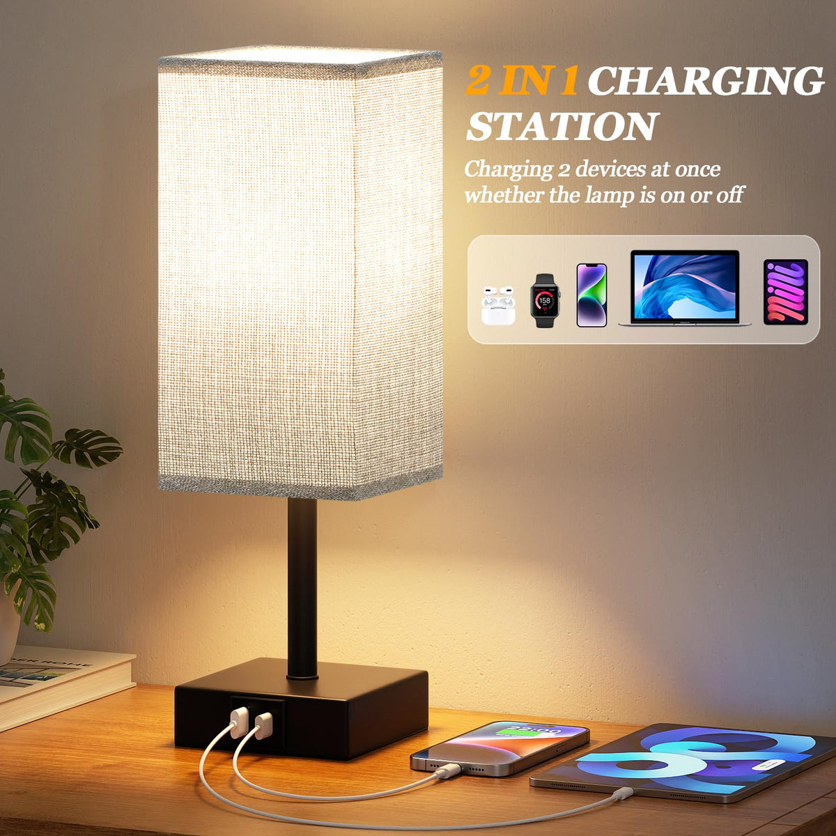 Pink Touch Lamp, Bed Lamp with Dual USB Charging Ports, Pink-Base (Bulb Included)