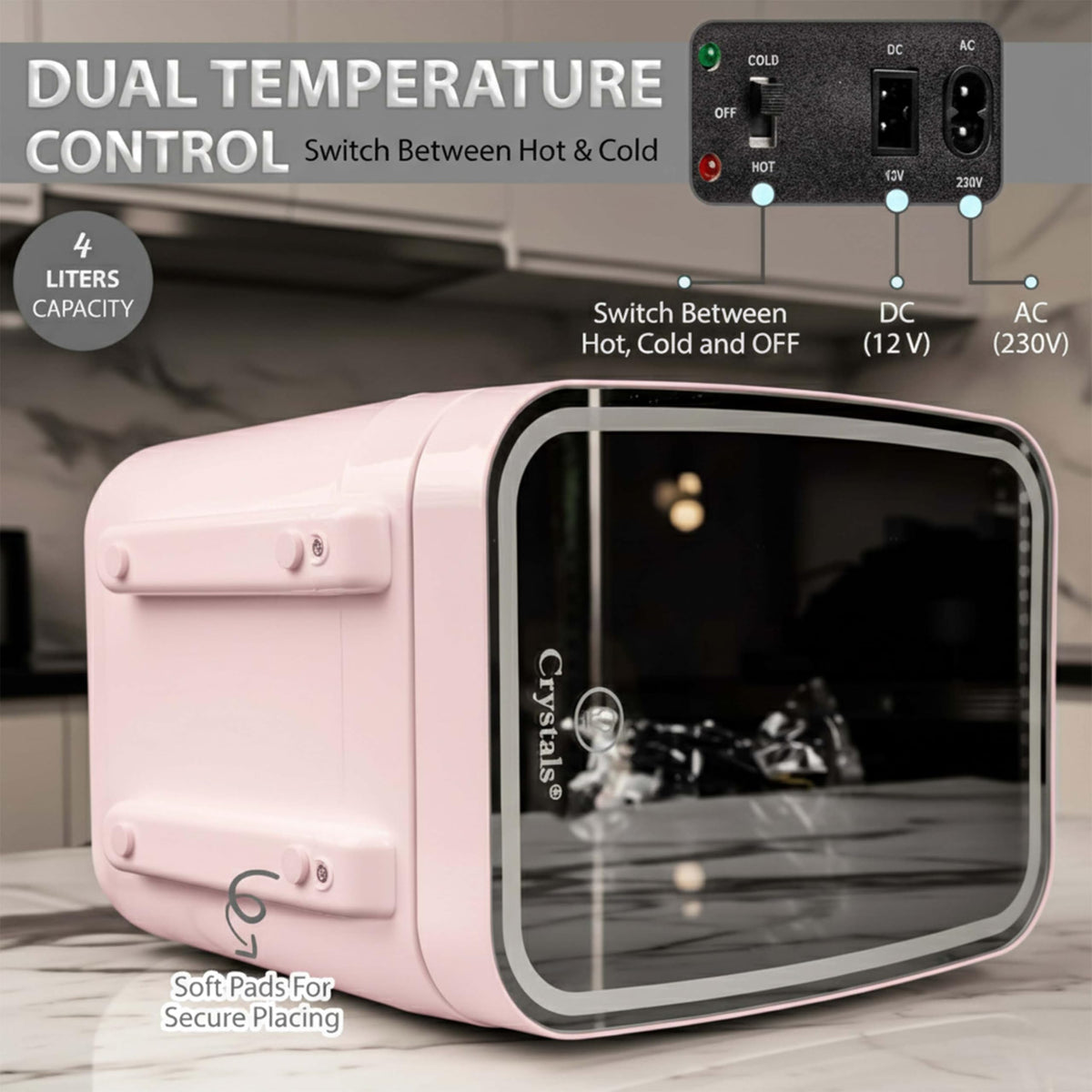 Crystals 4/10/15L Litre Mini Fridge, Table Top Small Fridge Cooler & Warmer for Car Bedrooms Desk Office, 12V DC - 220 AC, Mini Fridge for Bedrooms – Energy Efficient (Black, 4L Litre)