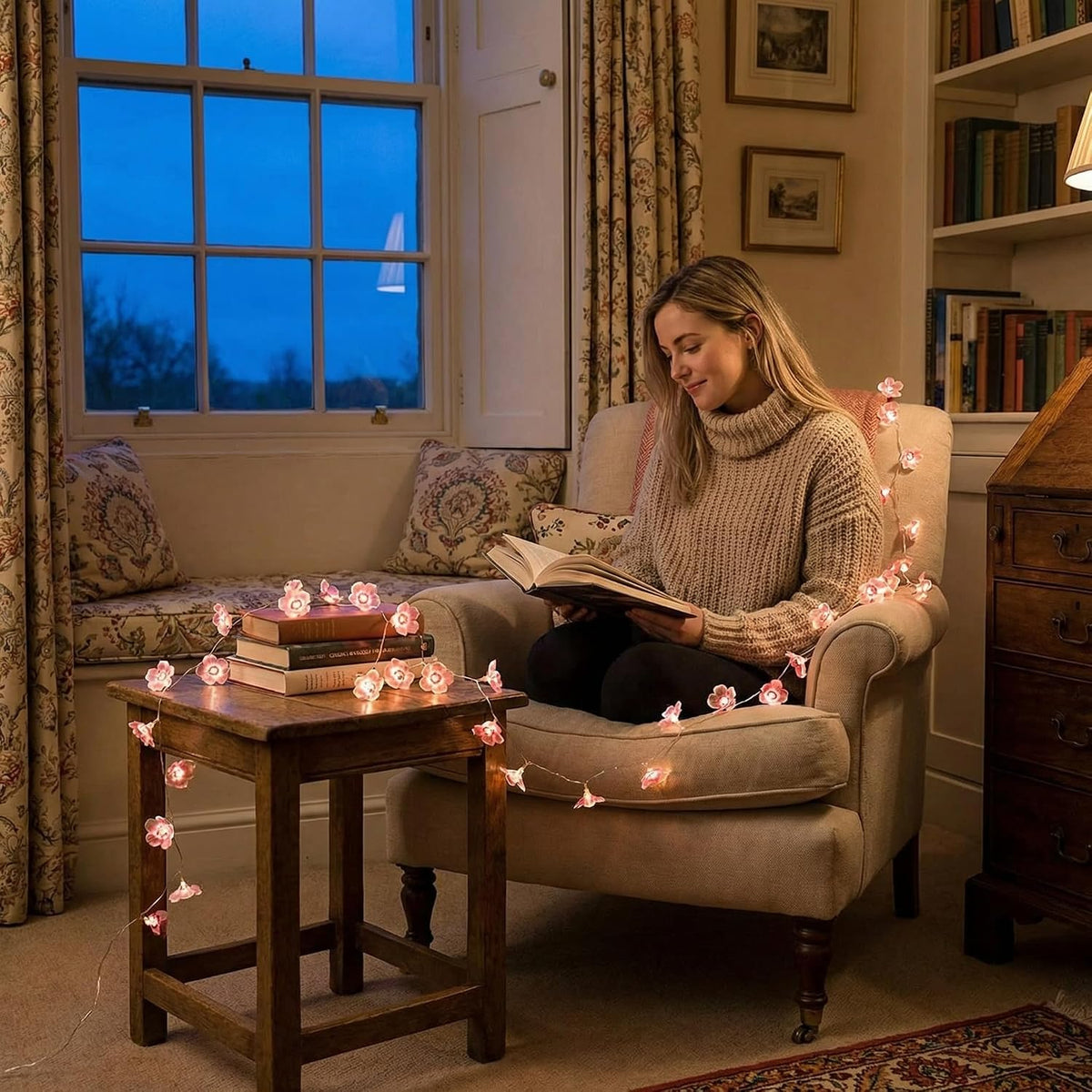 2M 20 LED Pink Cherry Blossom Fairy Lights, Battery Operated Flower String Lights for Bedroom Decor, Indoor Spring and Christmas Decorations, Girls Room Gift (Flowers)