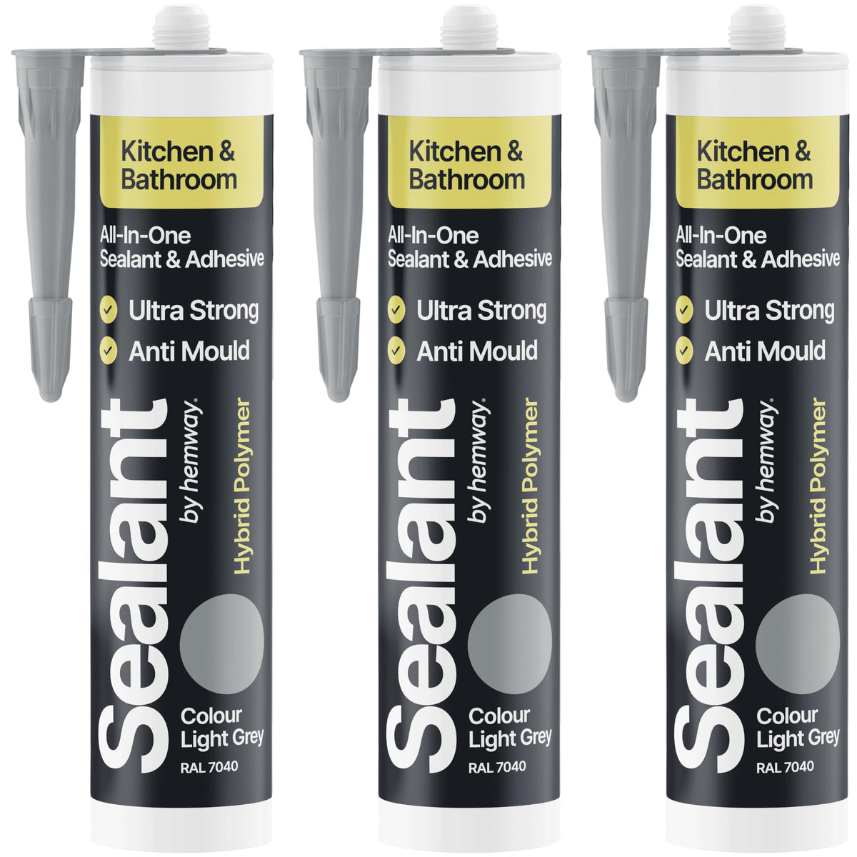 Hemway Kitchen & Bathroom Crystal Clear Sealant & Adhesive 300ml 3 Pack