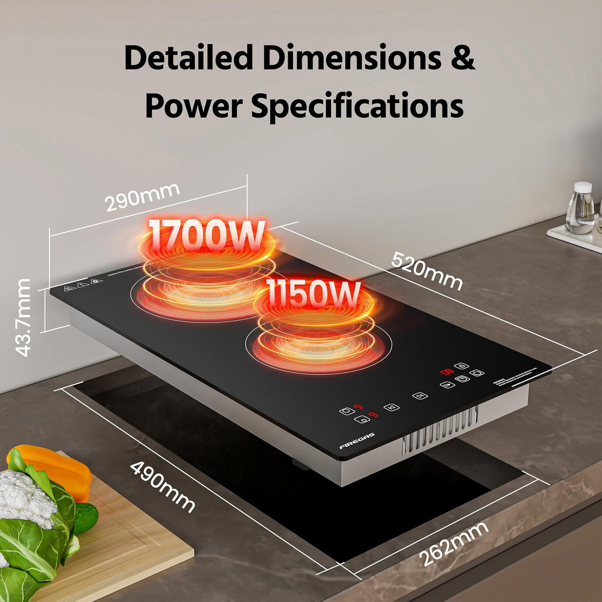 FIREGAS 2 Burner Ceramic Hob,Electric Hob with UK Plug,Built-in & Tabletop