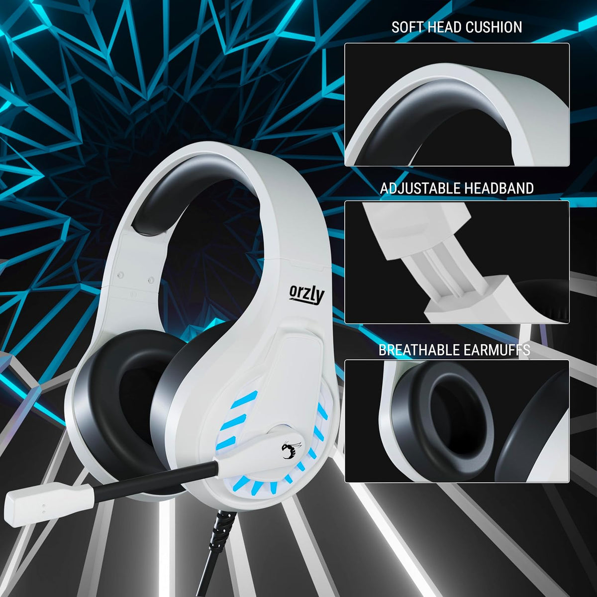 Orzly Gaming Headset for PC and Gaming Consoles compatible with PS5, PS4, XBOX SERIES X | S, XBOX ONE, Nintendo Switch & Steam Deck with noise cancelling mic - RXH-30 Siberia Edition