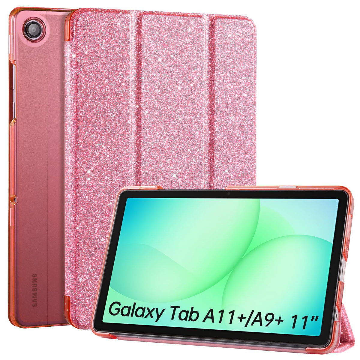 CoBak Case for Samsung Galaxy Tab A11+ Plus 11 Inch 2025/A9+ Plus 2023 - PU Leather Smart Cover with Auto Sleep/Wake for Tab A11+, Translucent Hard Shell, Multi-Viewing Angles, Green Pattern