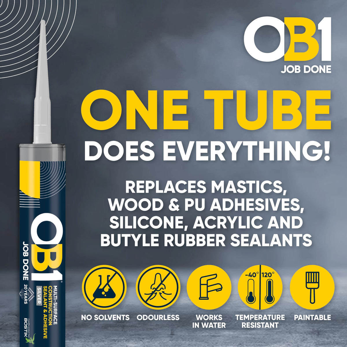OB1 Clear Multi-Surface Construction Sealant & Adhesive, 290ml 2in1 formula