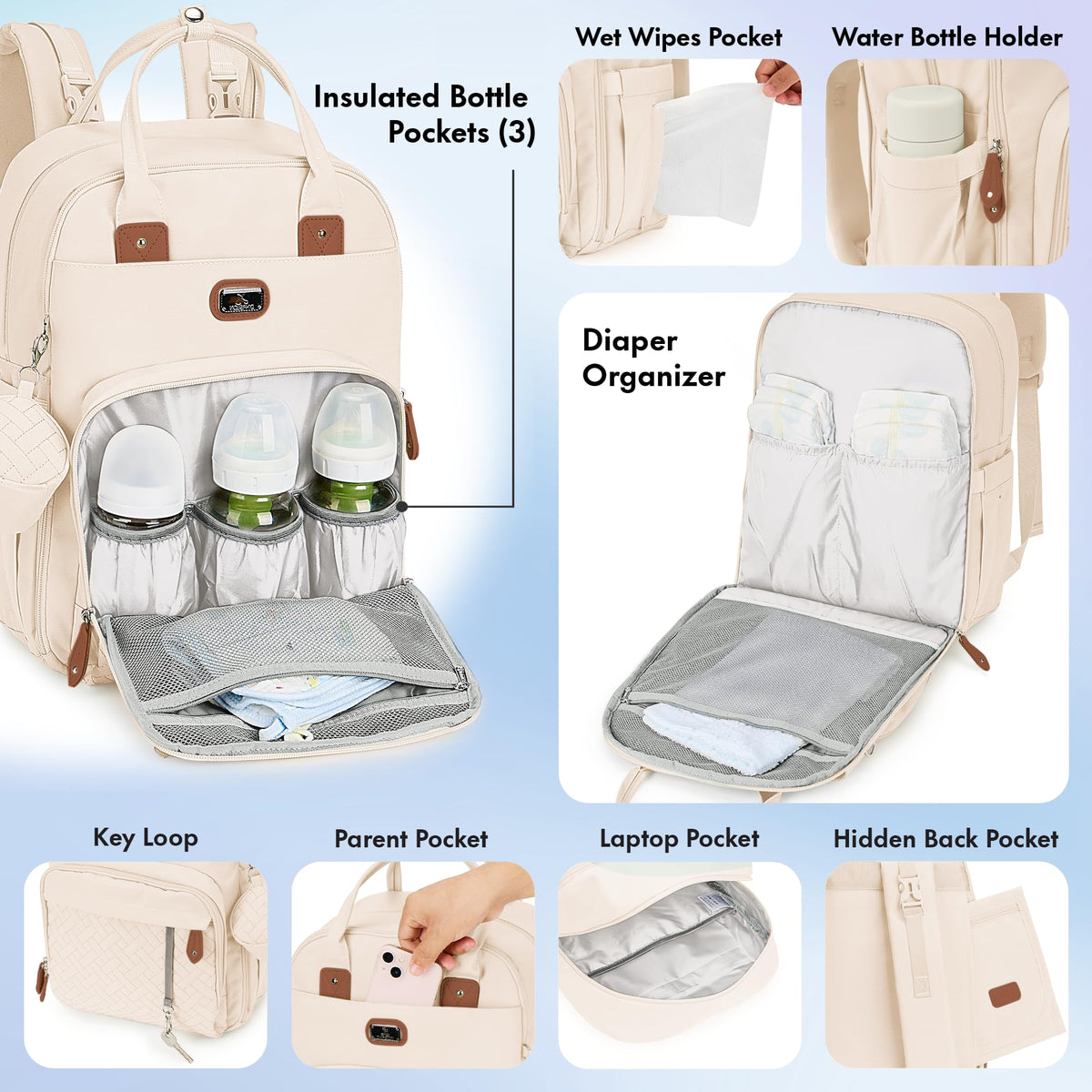 Dikaslon Baby Changing Bags Backpack, Large Baby Bag, 19 Pockets, Outdoors
