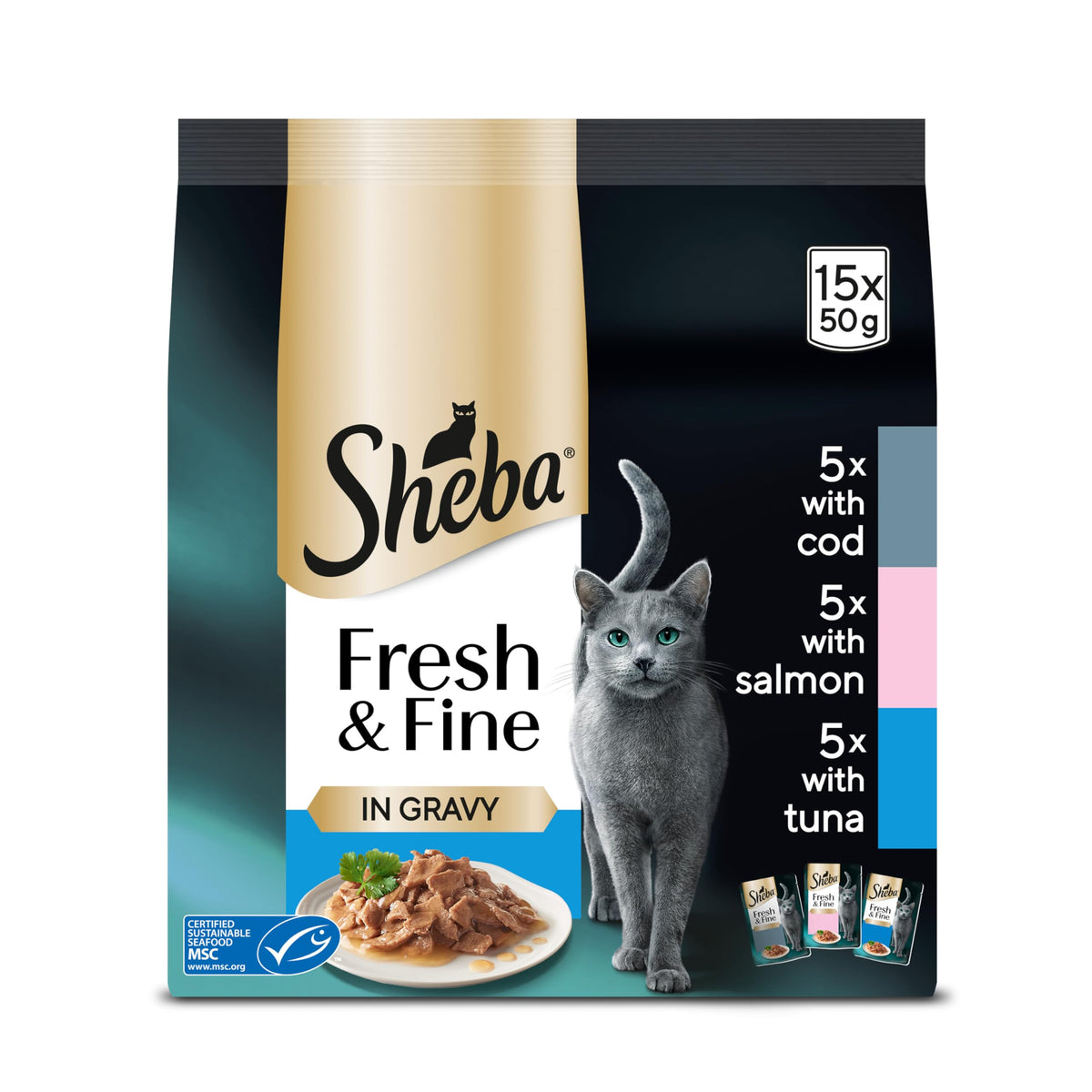 Sheba Cat Wet Food - Fresh and Fine - Cat Pouches Poultry in Gravy - 50 x 50 g Pack