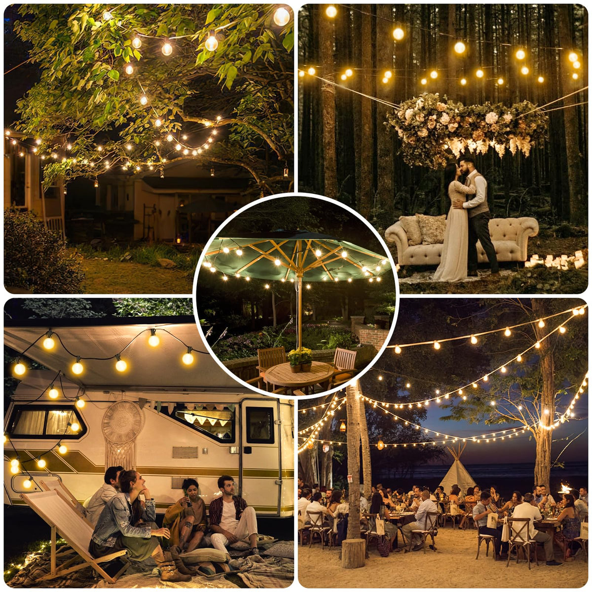 Warlisou Outdoor Festoon Light Mains Powered with Timer & Dimmable 15M String Lights LED Bulb Shatterproof, Waterproof Garden Lights for Outside Pergola Party Gazebo
