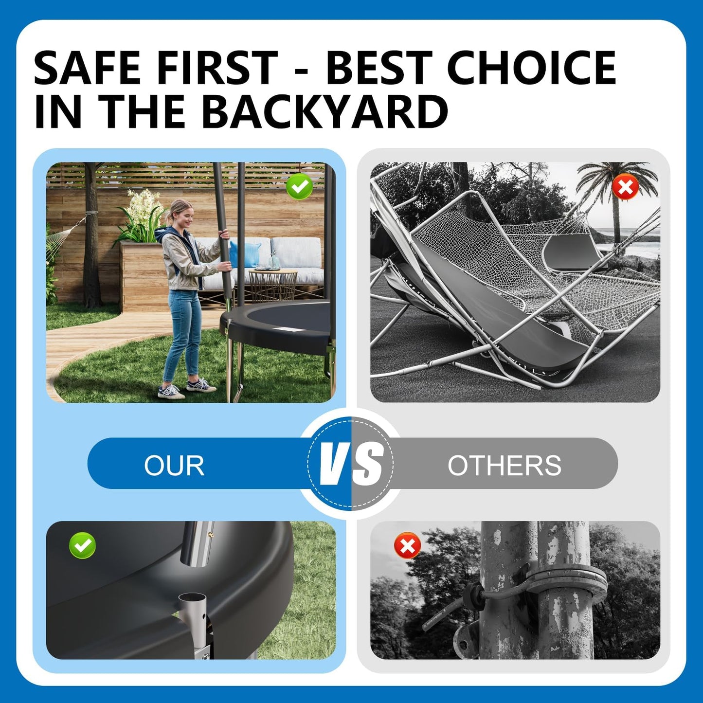 Devoko 7.5ft Rectangular Garden Trampoline with Safety Net — 42 Springs, Padded Edges