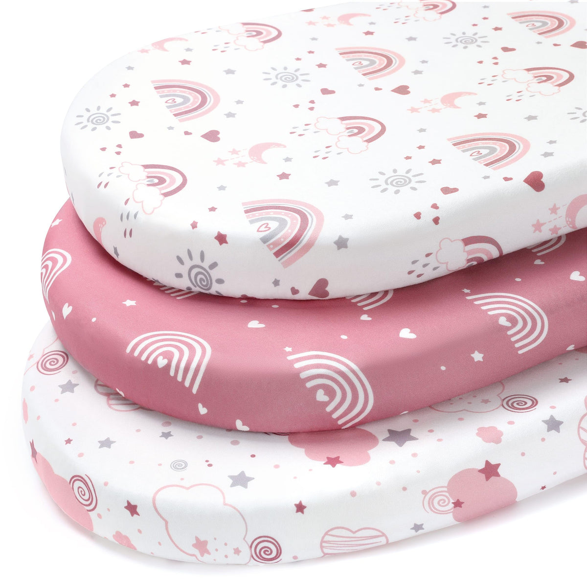 Cot Bed Sheets 140 x 70cm Fitted, 3 Pack Baby Cot Sheets, Ultra Soft & Silky Smooth Microfiber Toddler Bed Sheets Pink Rainbow