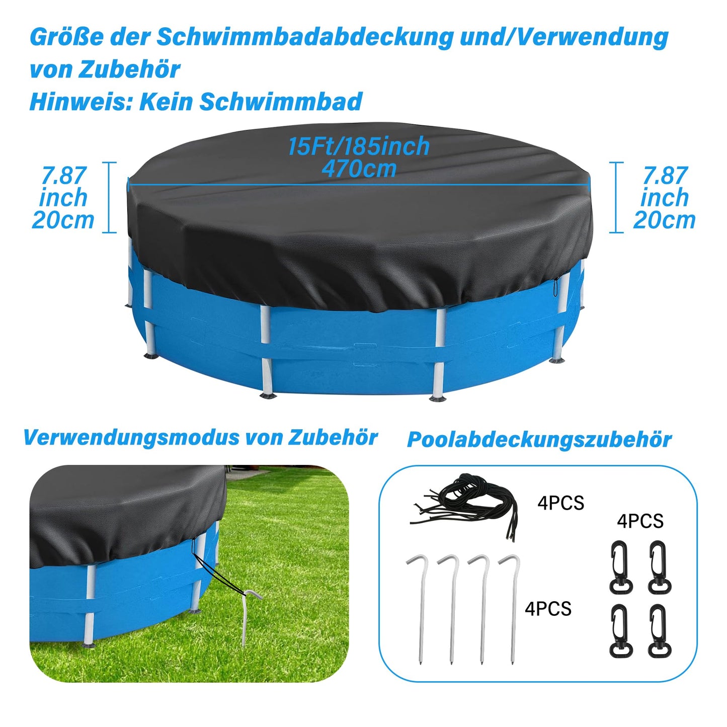 Round Pool Cover for above ground Swimming pools, Heavy Duty Oxford Fabric, Tear Resistant, Ideal for Circle & Round-shaped Pool, Waterproof and Dustproof (12FT, Black)