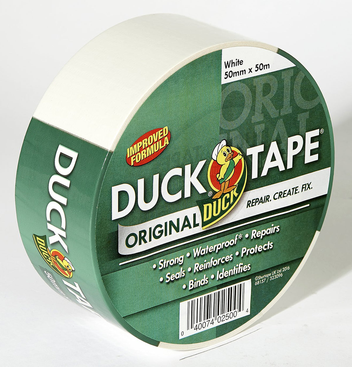 Duck Tape Original White Duct Tape, 50mm x 25m Heavy Duty, Waterproof Gaffer, Gaffa Sticky Tape, Strong Adhesive Cloth Repair Tape, Suitable for Packing boxes, Moving House, Parcels or Packaging