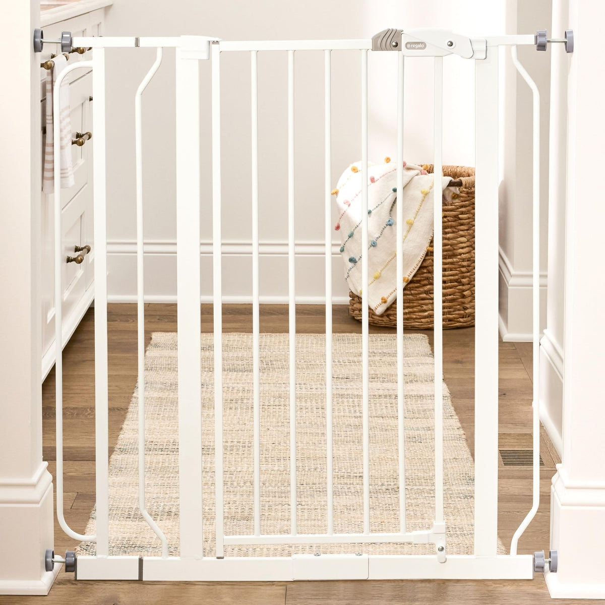 Regalo Safety 91.4cm Extra Tall Baby Gate for Doorways & Bottom of Stairs, Fits Openings 73.6-90cm (Extension Included), Pressure Mounted for Babies, Toddlers & Pets
