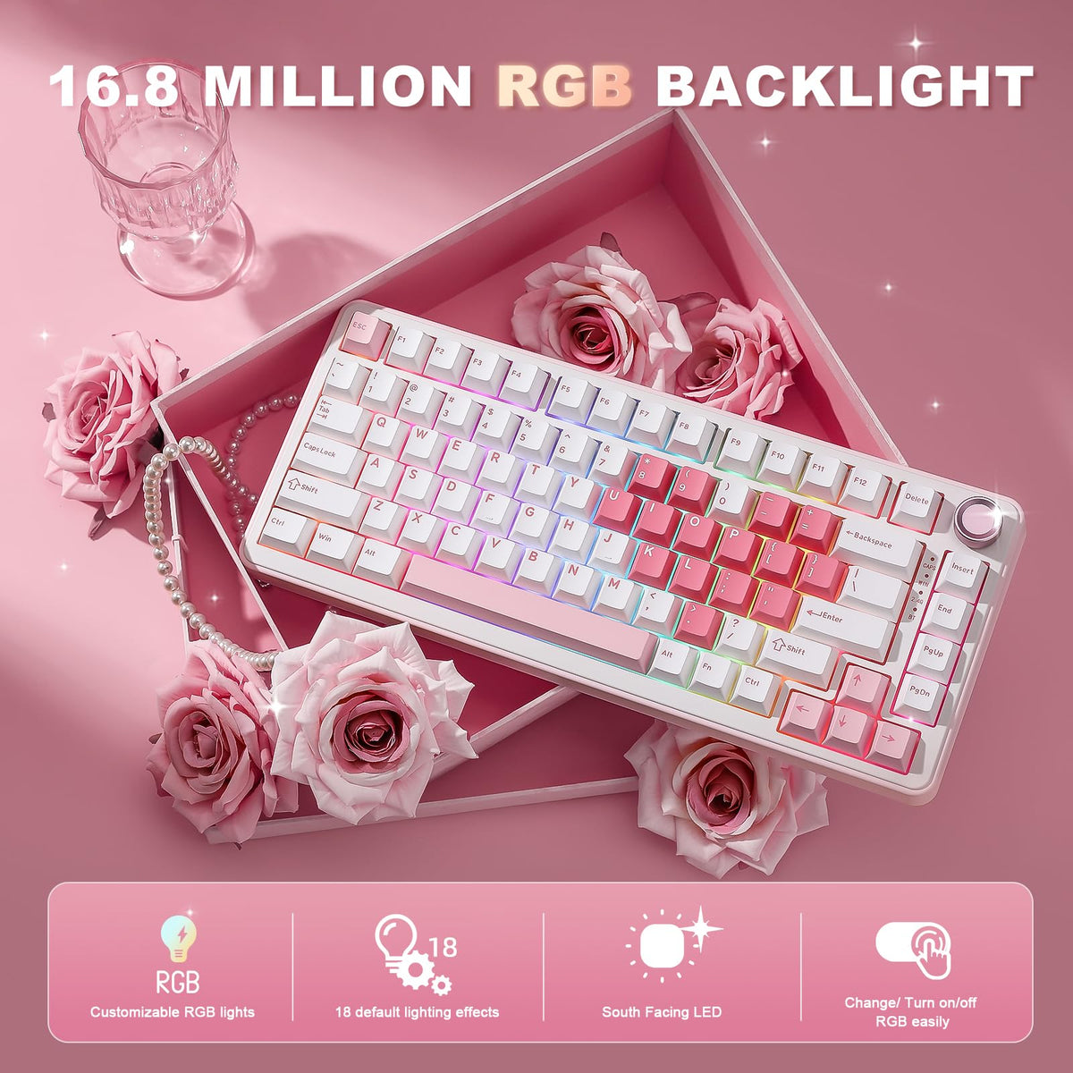 YUNZII B75 PRO 75% Wireless Mechanical Keyboard (Black Heart,Cocoa Switch)