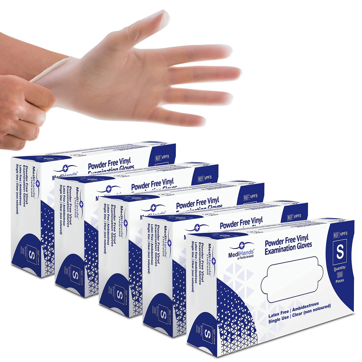 MediHands Vinyl Clear Medium Gloves, Disposable Surgical Gloves, Box of 100, Powder Free, Latex Free, Protein Free, Medical, Food, Multi-Use