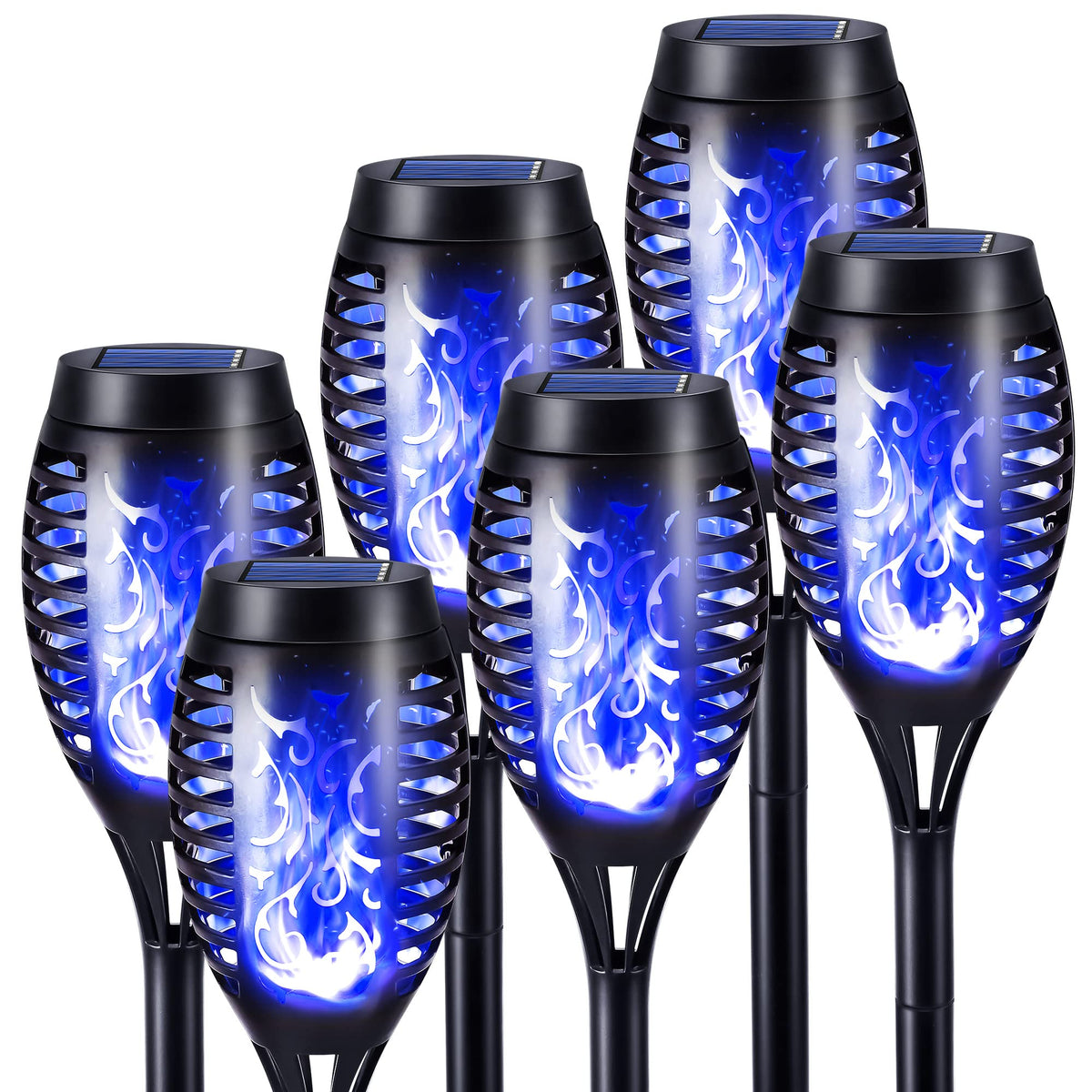 Geemoo 6 Pack Solar Flickering Dancing Flame Lights Waterproof Solar Torch Lights for Outdoor Garden Patio Pathway Yard Driveway Decorative, Warm White