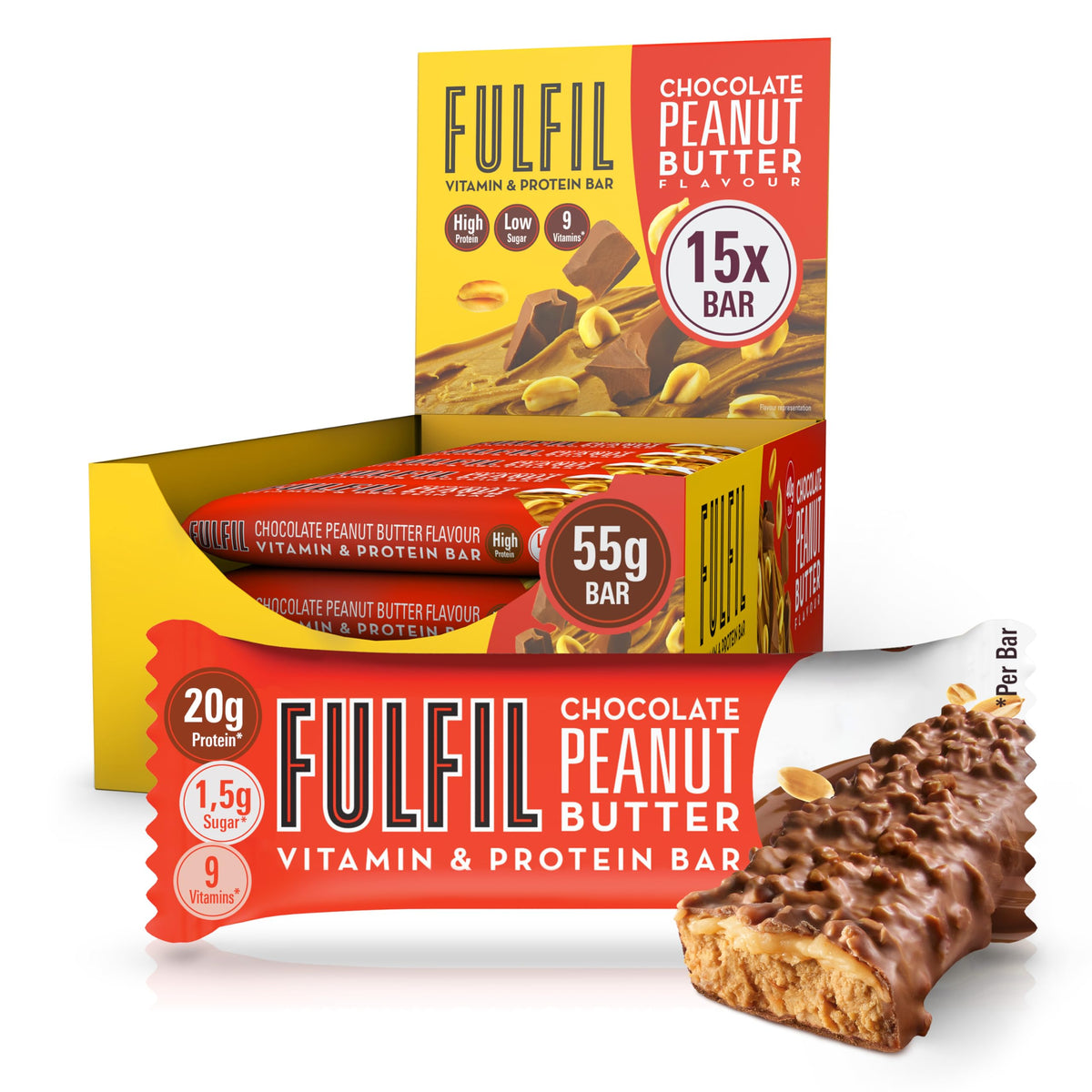 FULFIL Vitamin and Protein Bars, Chocolate Salted Caramel Flavour, 15 x 55g