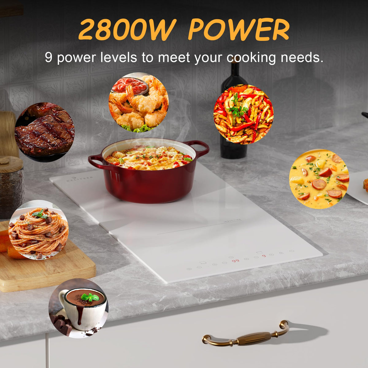 White Induction Hob 4 Ring Plug in, 2800W Electric Hob 13amp