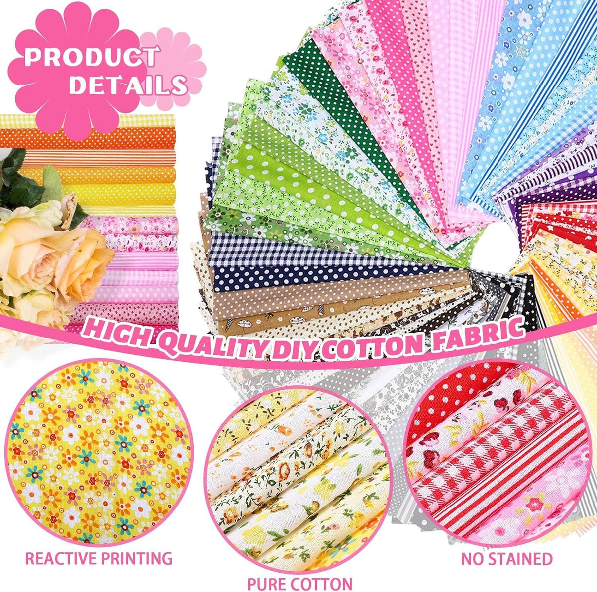 7Pcs Fat Quarters Fabric Bundles, 50CM x 50CM Cotton Fabric DIY Making Supplies Quilting Patchwork Gingham Fat Quarter Material for Sewing,Patchwork, DIY Crafts & Home Decorate (Black)