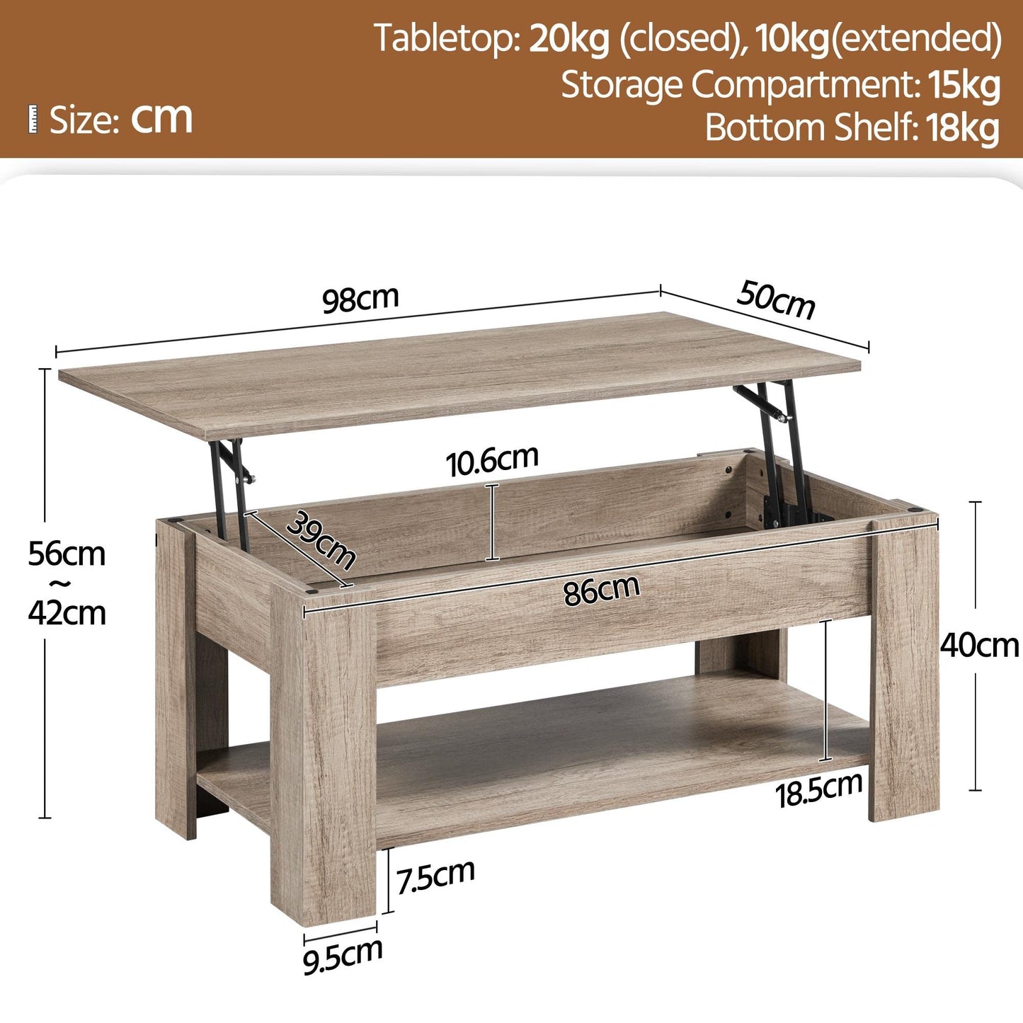Yaheetech Lift Up Coffee Table, Wooden Lifting Coffee Table with Hidden Storage Drawer and Open Shelf, Space-saving Tea Tables for Living Room/Reception, Espresso